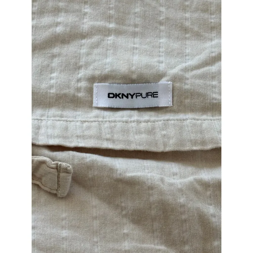 DKNY Pure Standard Queen Pillow Sham Cotton Textured Neutral Tie Back Slub 20x30